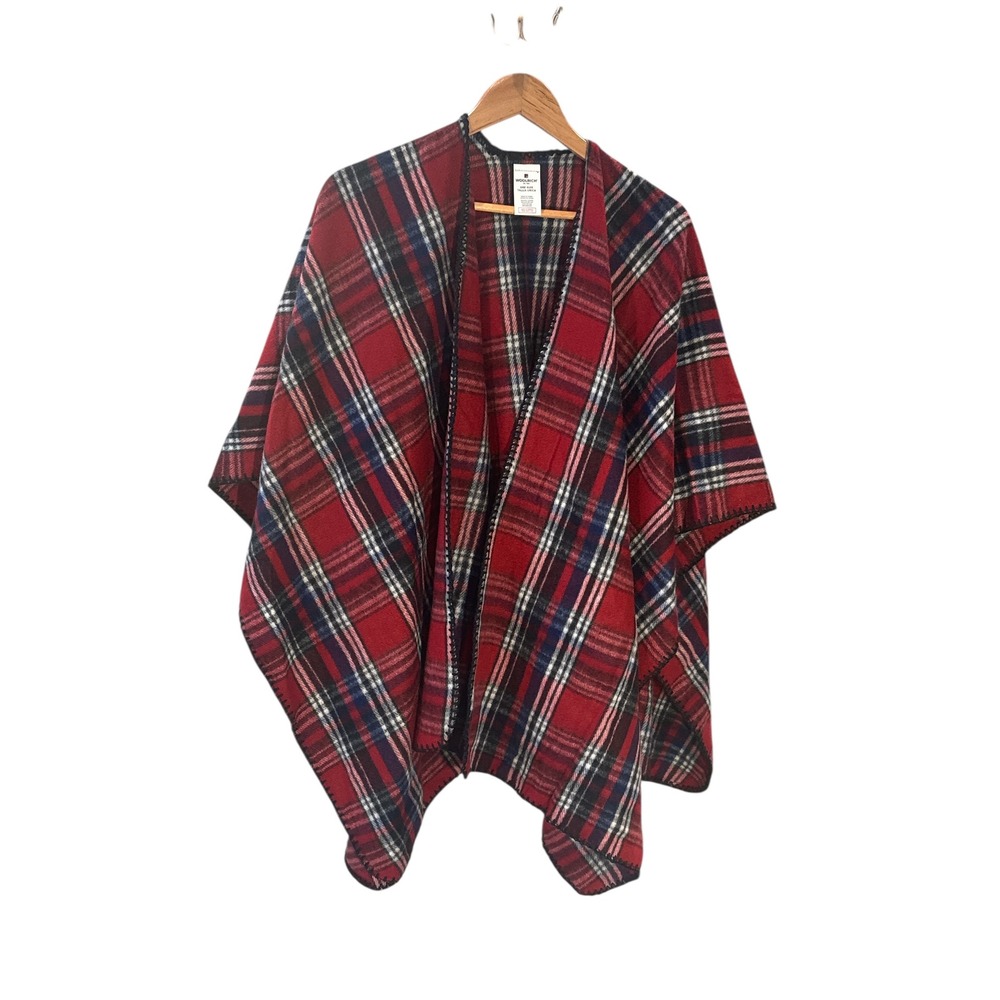 Woolrich Plaid Cape Poncho Shall Red‎ Blue Black One Size Women NWOT